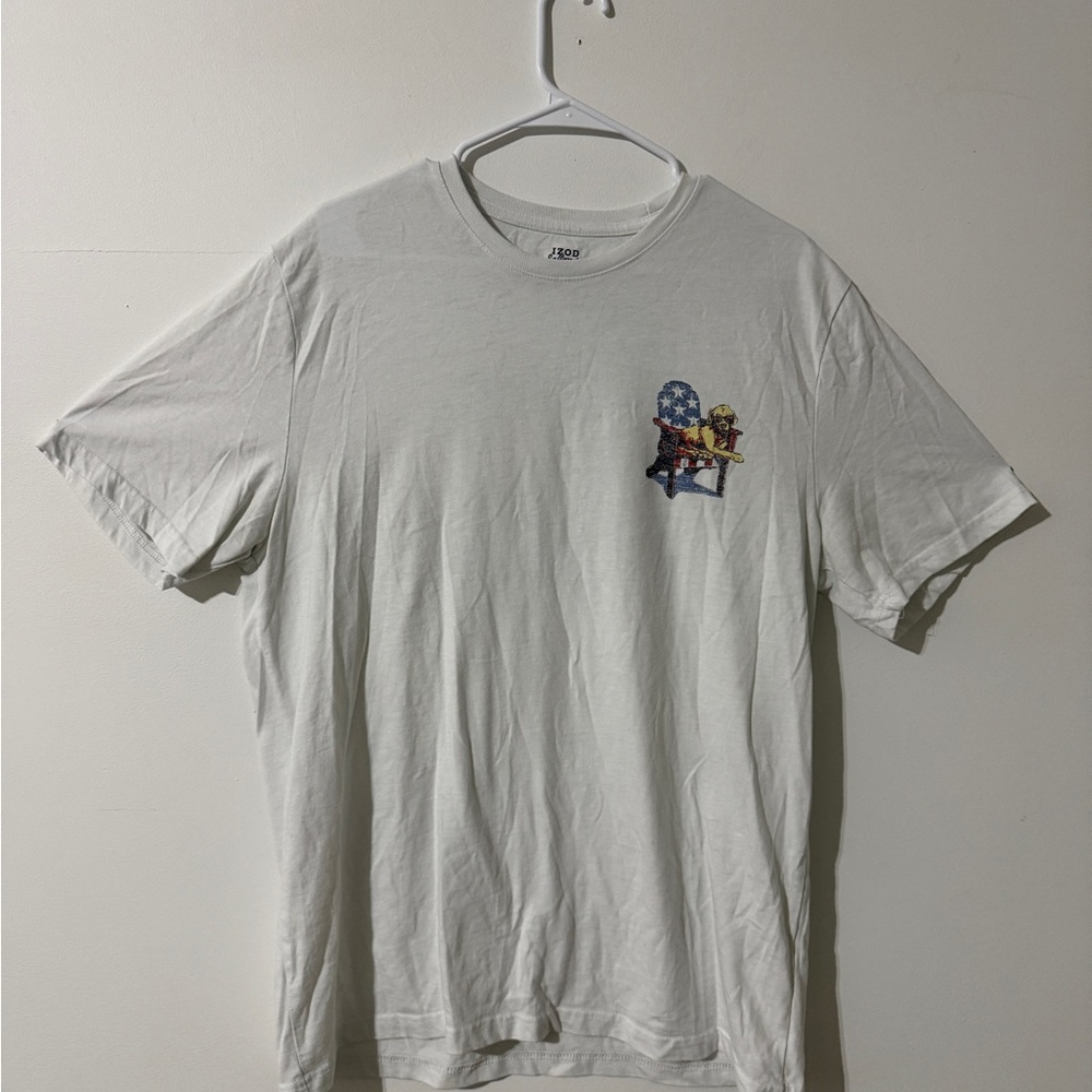 Summer Izod White Graphic Tee with Blue and Red Accents 4th of July